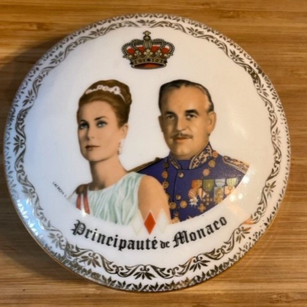 Vintage Porcelain jewelry trinket dish Prince Rainier III and Princess Grace